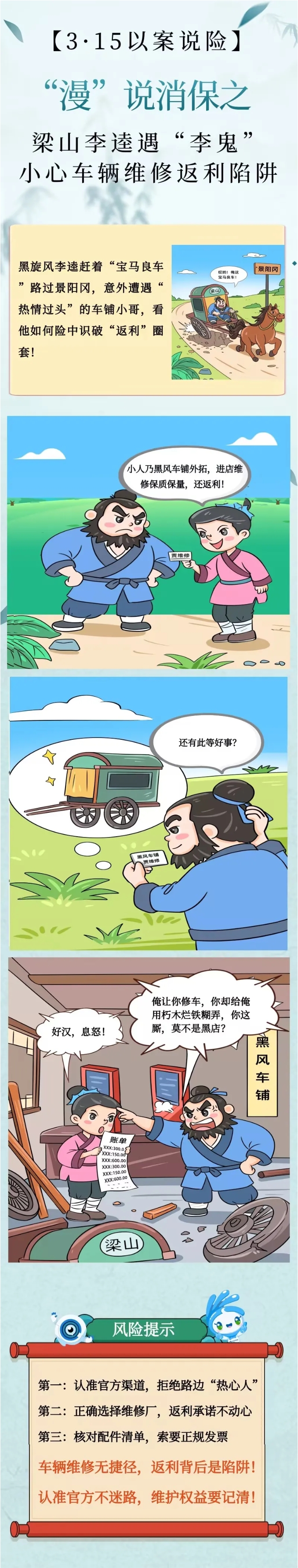 3·15以案說險丨“漫”說消保之梁山李逵遇“李鬼” 小心車輛維修返利陷阱